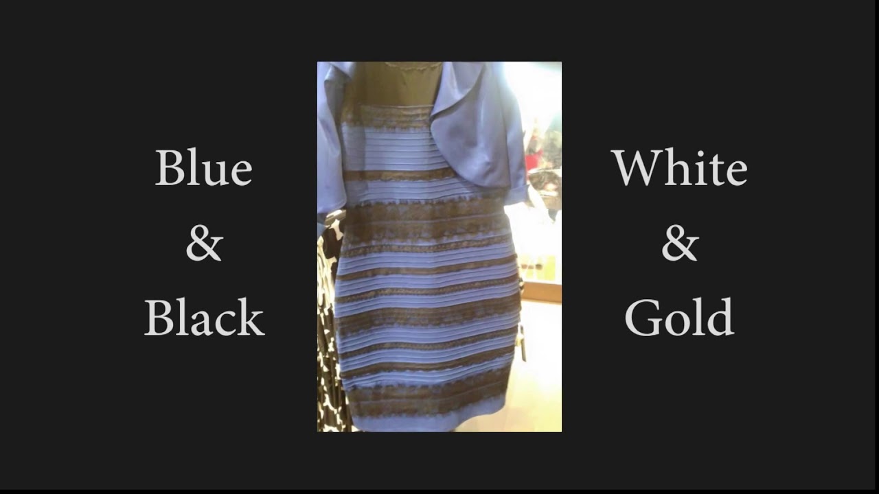 white gold and blue black dress