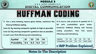 9 Huffman Coding 2 IMP Problems Solved Module 3 | 5th Sem Digital Communication ECE VTU