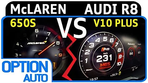 ★ 0-200 km/h • (2015) Audi R8 V10 Plus vs McLaren 650S (Option Auto)