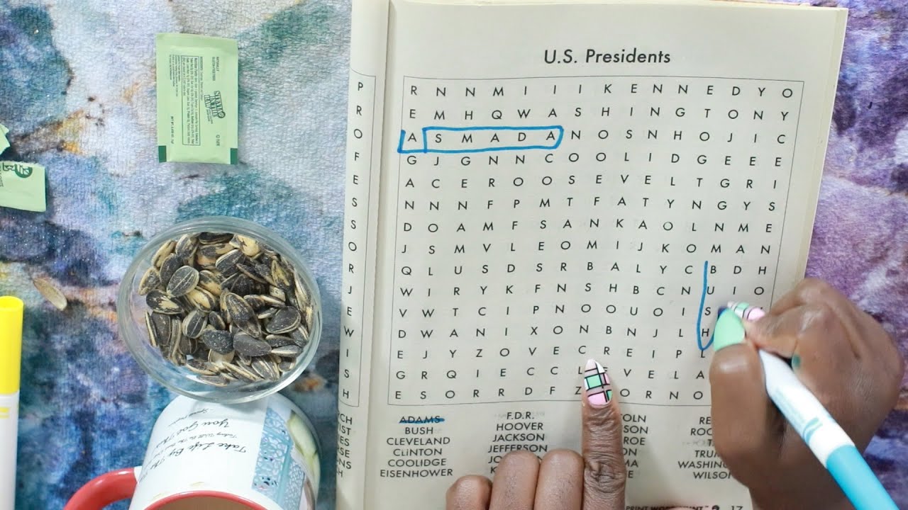 PRESIDENTS WORD SEARCH ASMR SUNFLOWER SEEDS EATING SOUNDS
