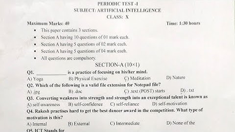 Class 10 Artificial intelligence pt1 question paper  || pt1 question paper of AI class 10 || AI PYQ