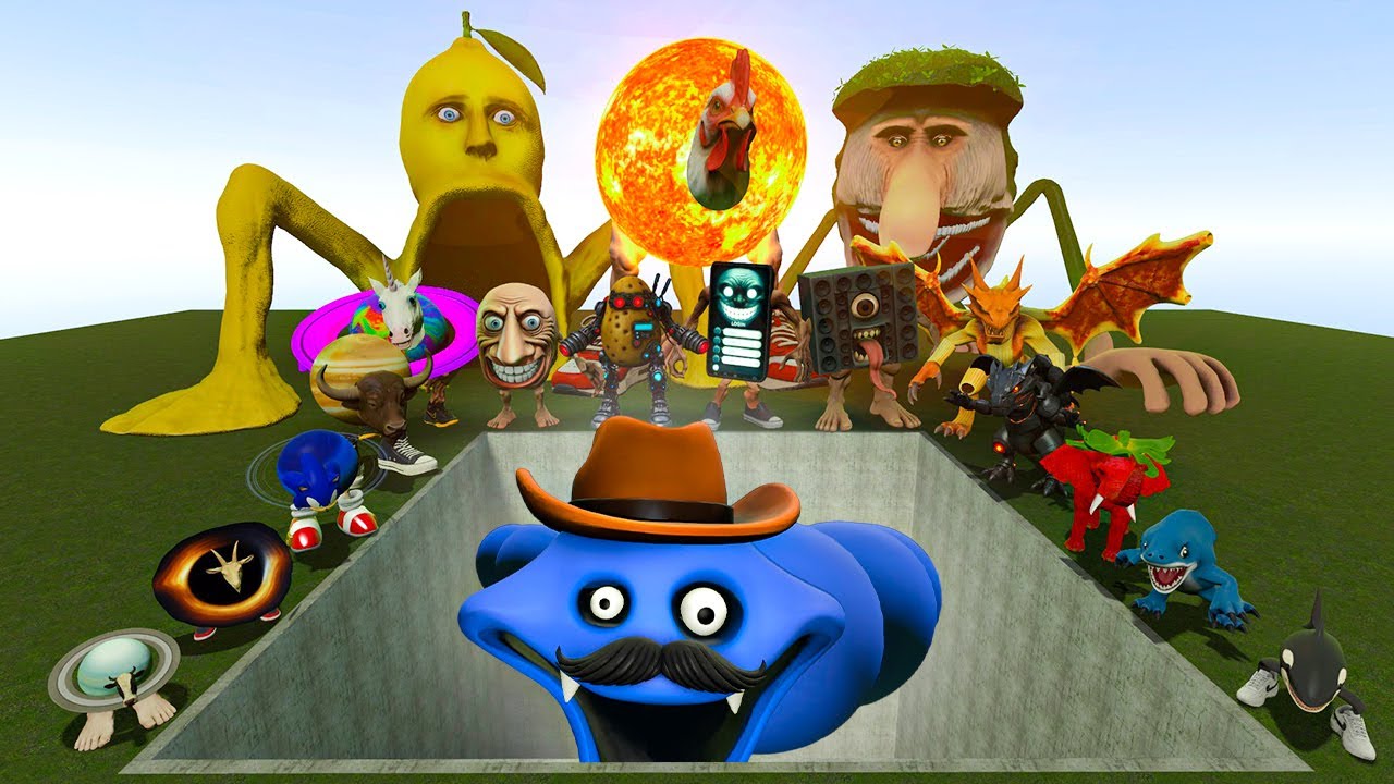 AI Brainrot Memes vs Hungry Worm Daddy Bosses in Giant Pit – Gmod Chaos