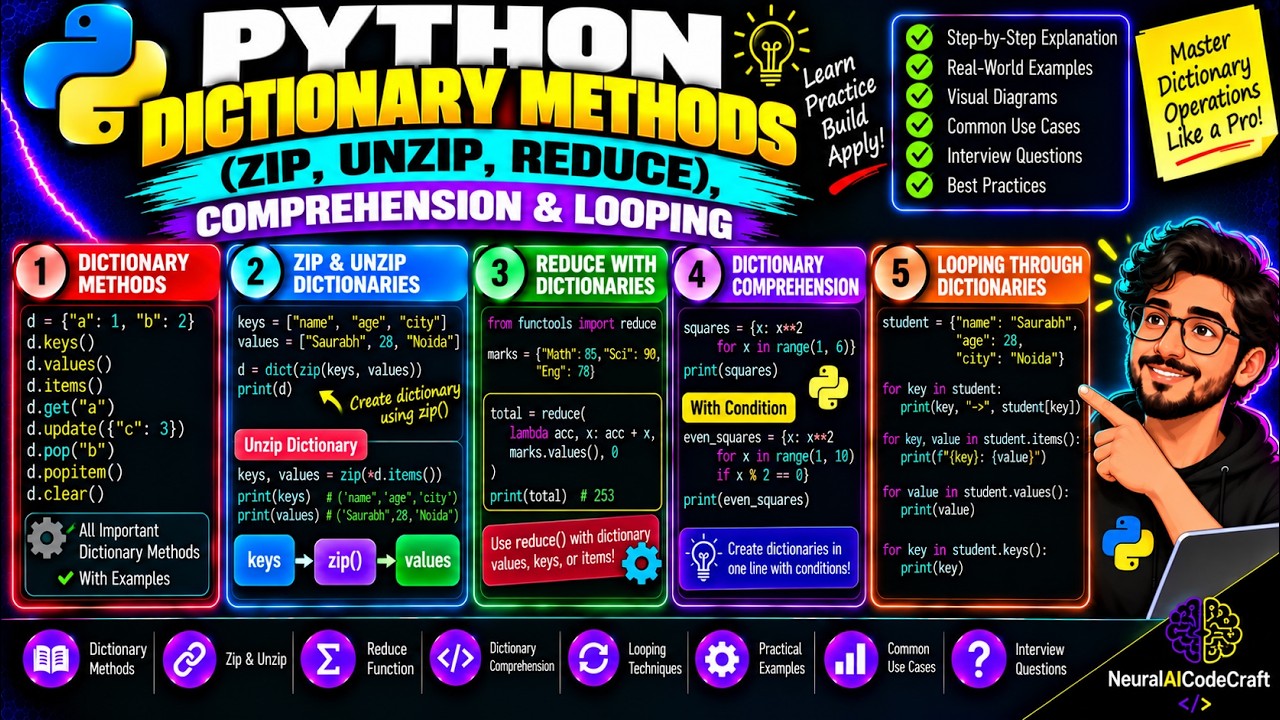 Python Dictionary Methods (zip, unzip, reduce), Comprehension & Looping ...
