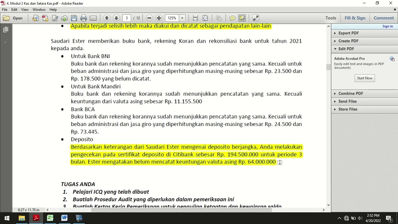 Praktikum Pemeriksaan Akuntansi - Modul 2 (Kas dan Setara Kas)