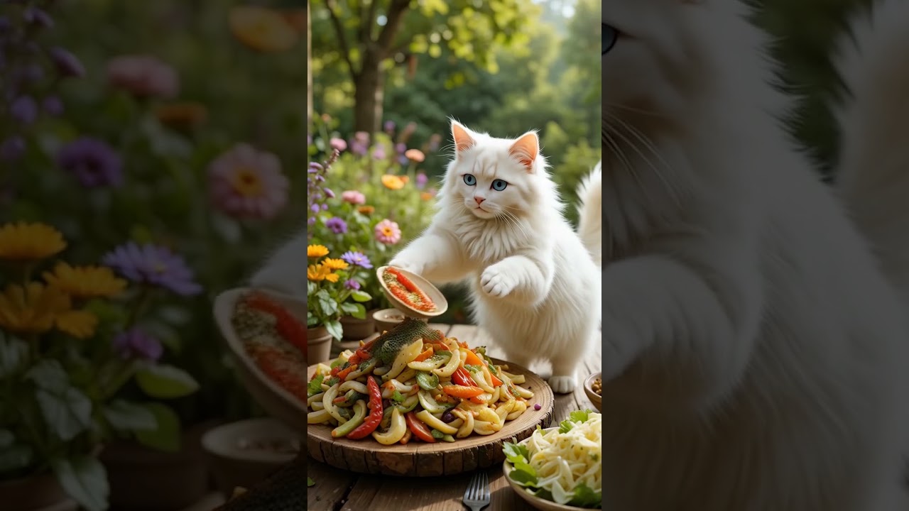 Adorable cat cooking food, Cat chef, Amazing cat cooking video, Short video, cooking, cat, cute cat1