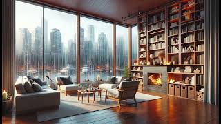 Cozy Rainy Day Fireplace & City Views with a  Relaxing Jazz Ambience