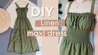 How To Make a Shirred Linen Maxi Dress with a  Tiered Skirt | How to make Shirring | Owlipop DIY