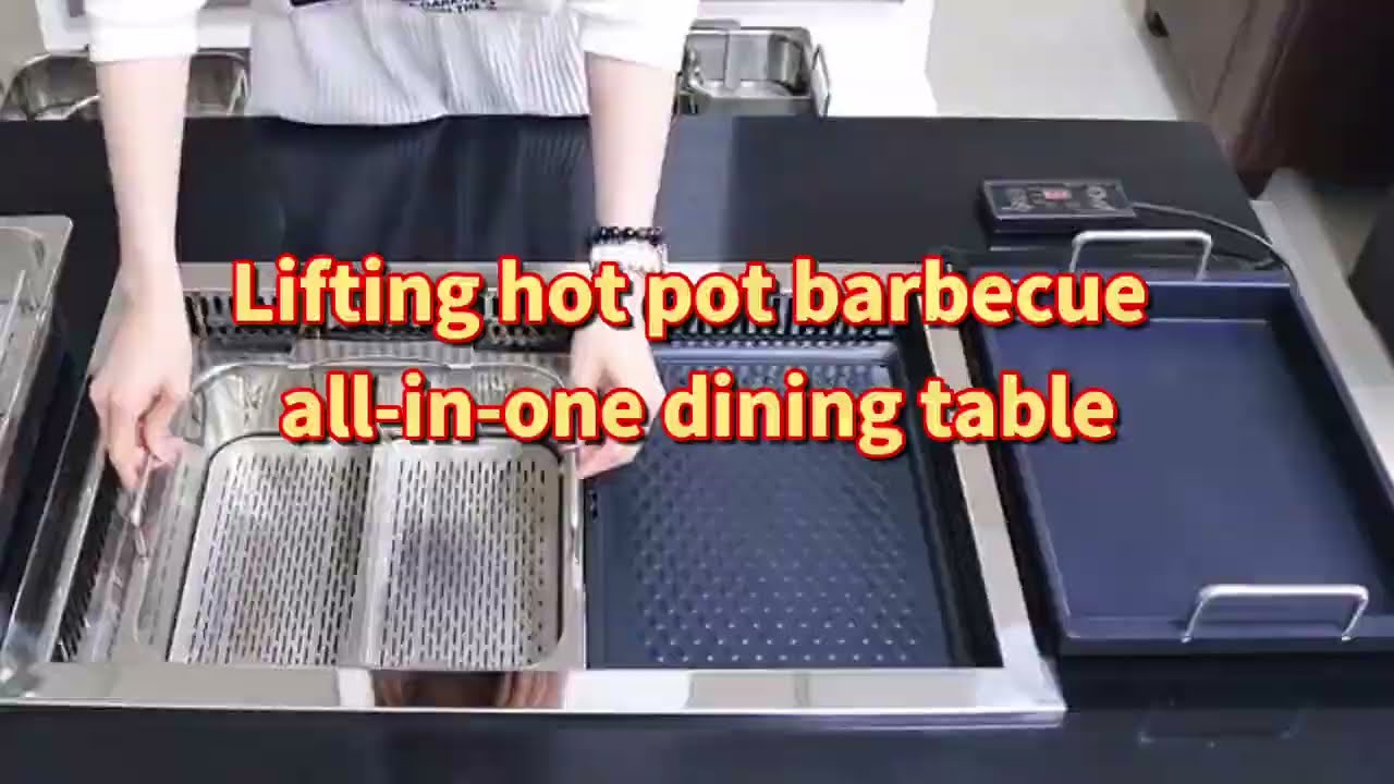 Commercial elevating hot pot barbecue integrated table,Smokeless hot