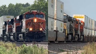 Flying 60-65 3x3x0 Mega Stack train ft NS AC44C6M!! BNSF Transcon: Marceline sub..7/26/24