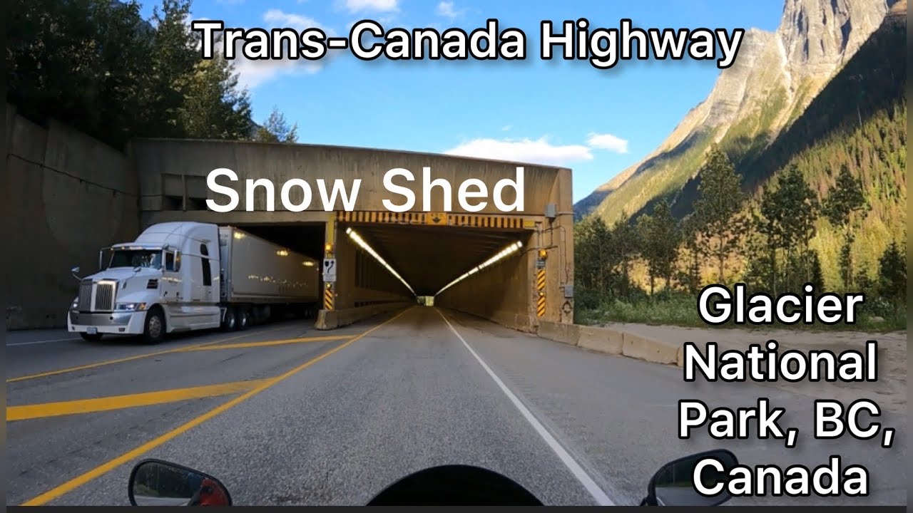 Snow sheds and scenic highway in Glacier National Park, Rogers Pass, BC, Canada.