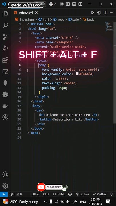 VS Code Shortcut #3: Auto Format Your Code in Seconds #shorts #coding # ...