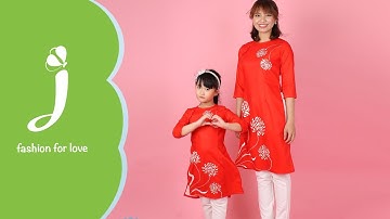 Áo dài cách tân họa tiết hoa cúc đỏ cho bé gái Jadiny - ADG008