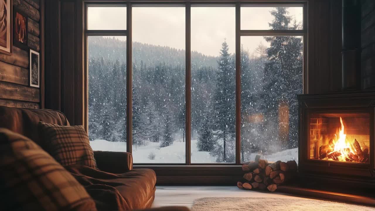 3 Hours of Cozy Fireplace & Falling Snow - Warm Cabin Ambience for Sleep & Relaxation
