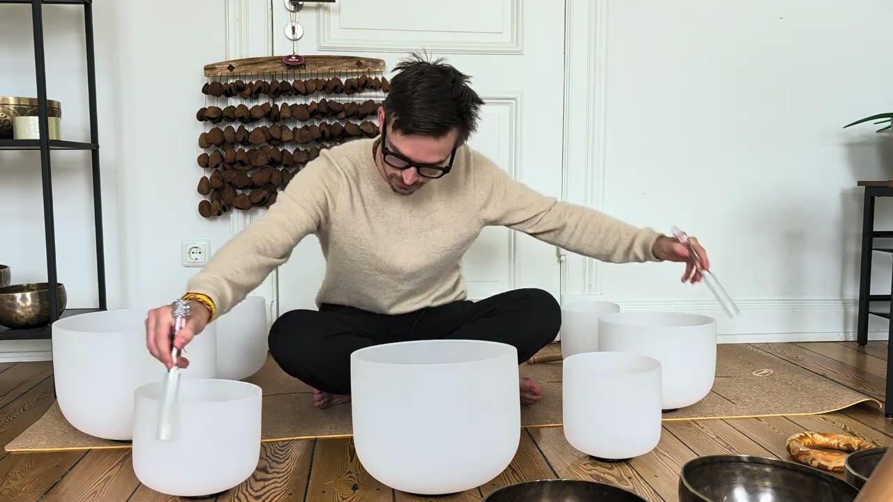 Playing Frosted Crystal Singing Bowls | Soundbath | Soundhealing 