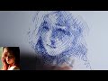 Drawing a girl with a blue fountain pen
