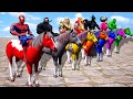 Team 5 Spider Man: Horse Racing Challenge with Scary Teacher vs Spiderman, Hulk, Iron Man, Batman