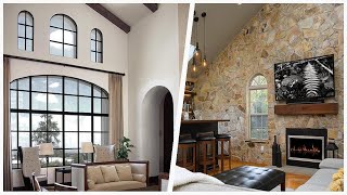 75 Vaulted Ceiling Living Space With A Stone Fireplace Design Ideas You'll Love 🏡