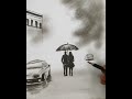 How to Draw Couple enjoying the Rainy Season Day Landscape Scenery with Pencil Step by Step