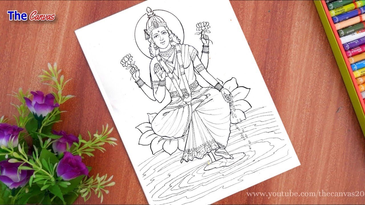 How to draw goddess Laxmi Devi Lakshmi Mata Drawing with oil pastels