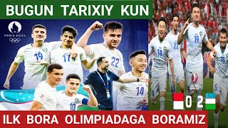 O‘zbekiston u23 Indoneziya 2:0 Parij 2024 olimpiadasiga va osiyo kubogi finaliga chiqdik