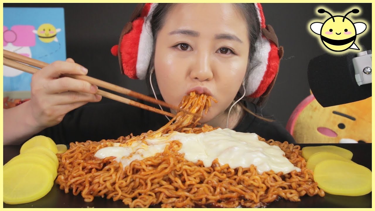ASMR CHEESY FIRE NOODLES l Eating Sounds l No Talking