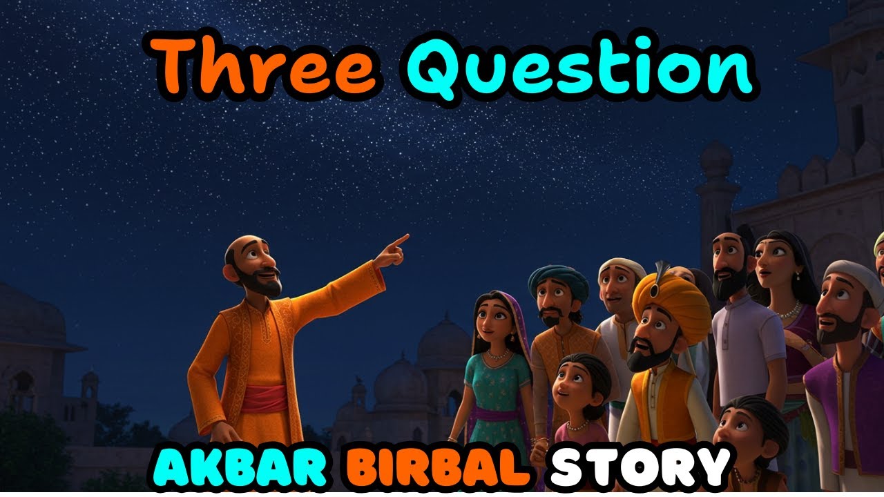 Akbar Birbal Moral story in English | Three Questions  | Kids Animated Story 