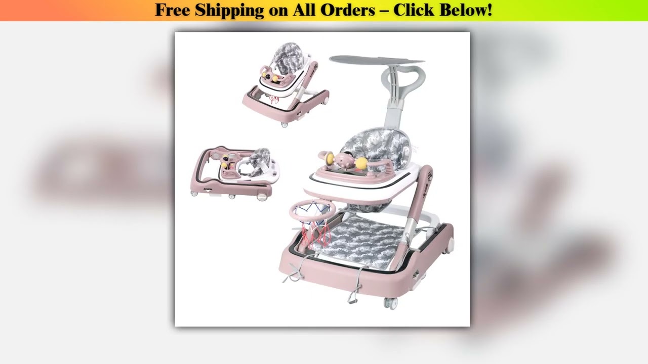 3-In-1 Baby Walker With Basketball Hoop, Foldable, Height Adjustment, With Removable Feeding Tray