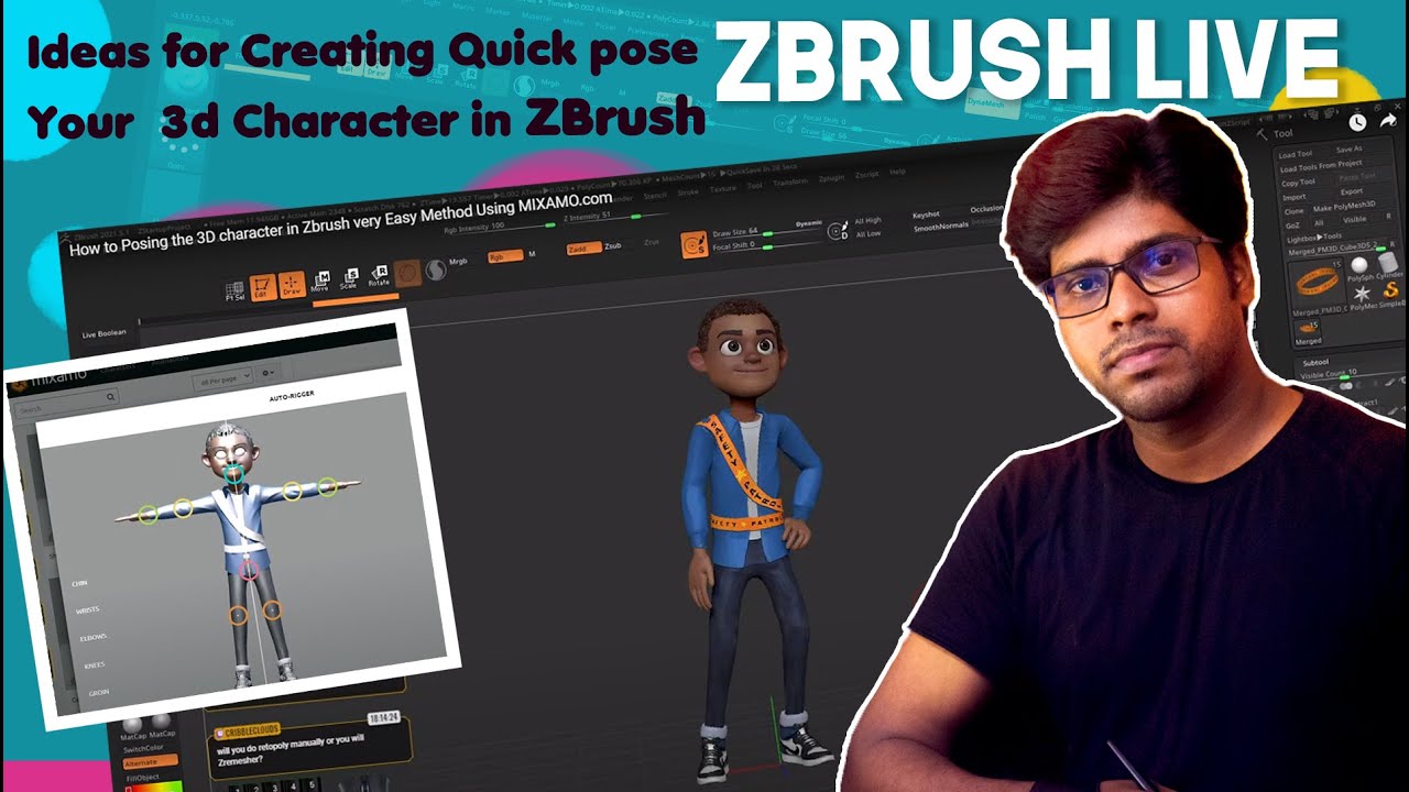 How to Posing the 3D character in Zbrush very Easy Method Using MIXAMO ...