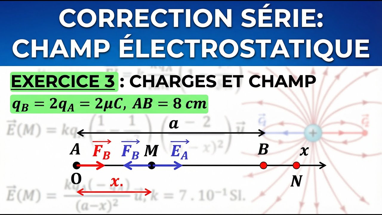 Correction Série : Champ Électrostatique – Exercice 3 | 1ère Bac Sciences Mathématiques 1Bac sm