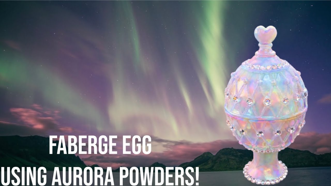 #637 RESIN TRINKET JAR FABERGE EGG WITH DIAMONDS AND AURORA POWDERS!!