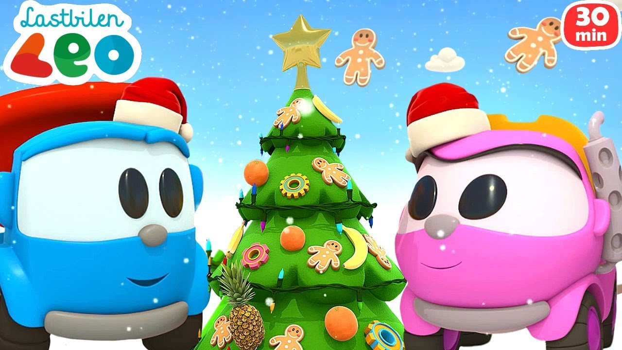 Lastbilen Leo dekorerar julgranen. Bilar & lastbilar för barn. Tecknade filmer om Nyår för barn