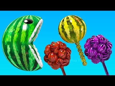 Learning Colors with 3D Pacman Watermelon Lollipop for Kids Children Toddlers Learn Colors 3D Pacman