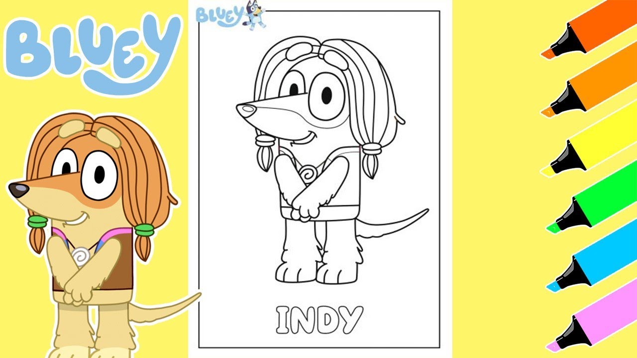 🔵 Coloring Bluey Indy (Bluey Coloring Book Page) YouTube