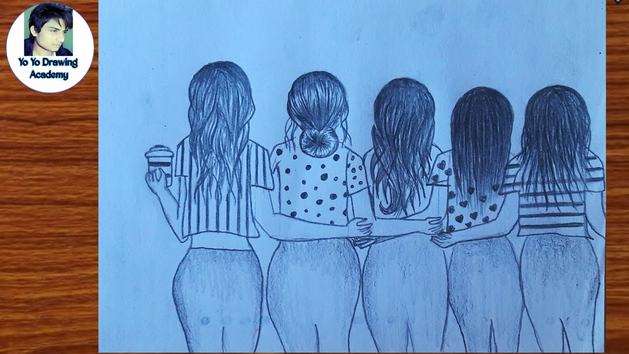 How To Draw 5 Best Friends drawing/ Best friends  pencil Sketch ...