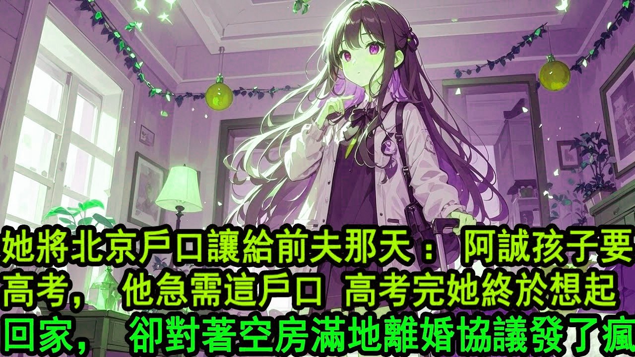 陪柳如煙同甘共苦十年，她卻把到手的落戶北京家屬名額給前夫和女兒“夢夢馬上高考，她急需這戶口”轉身扔下申請表消失，高考完她終於想起回家，打開門迎接她的只有空蕩的房間和滿地離婚協議