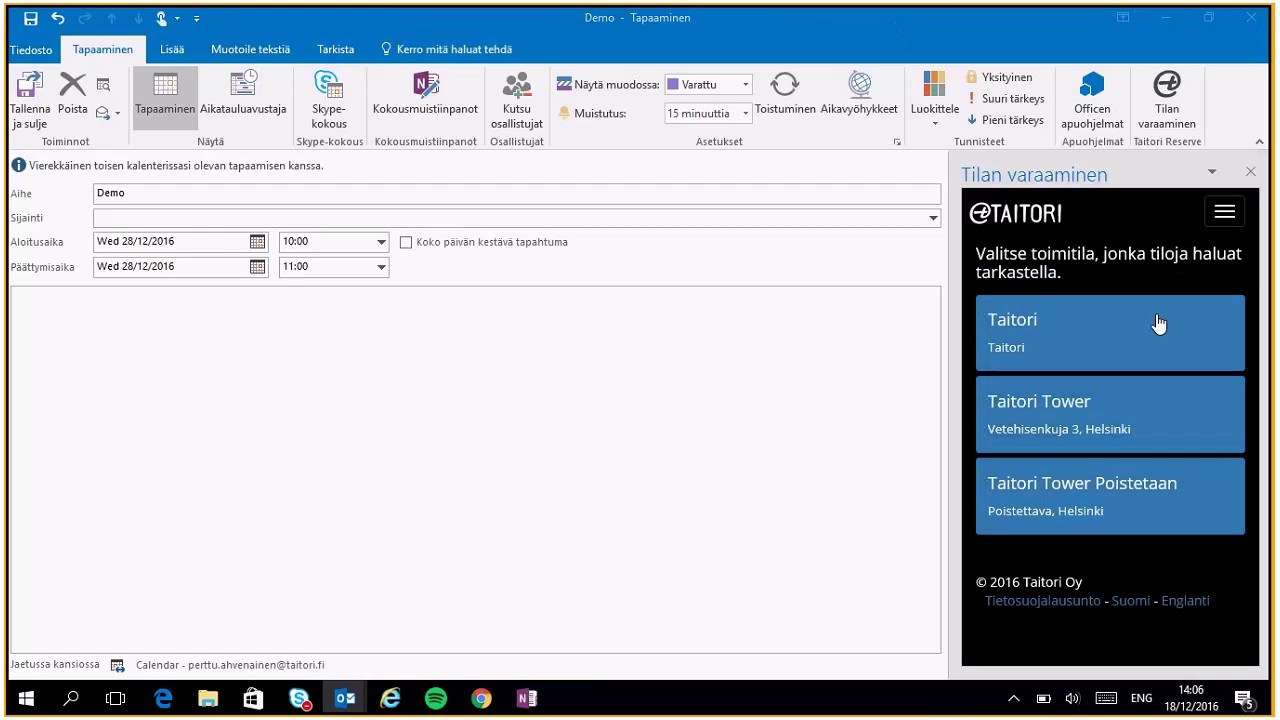 Joulukalenteri - Luukku 18 - Jaetun tilan varaaminen Outlookista