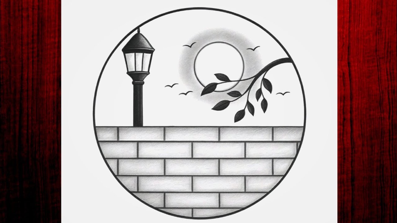 Easy circle scenery drawing /Easy drawing ideas for beginners/ How to draw pencil sketch drawing