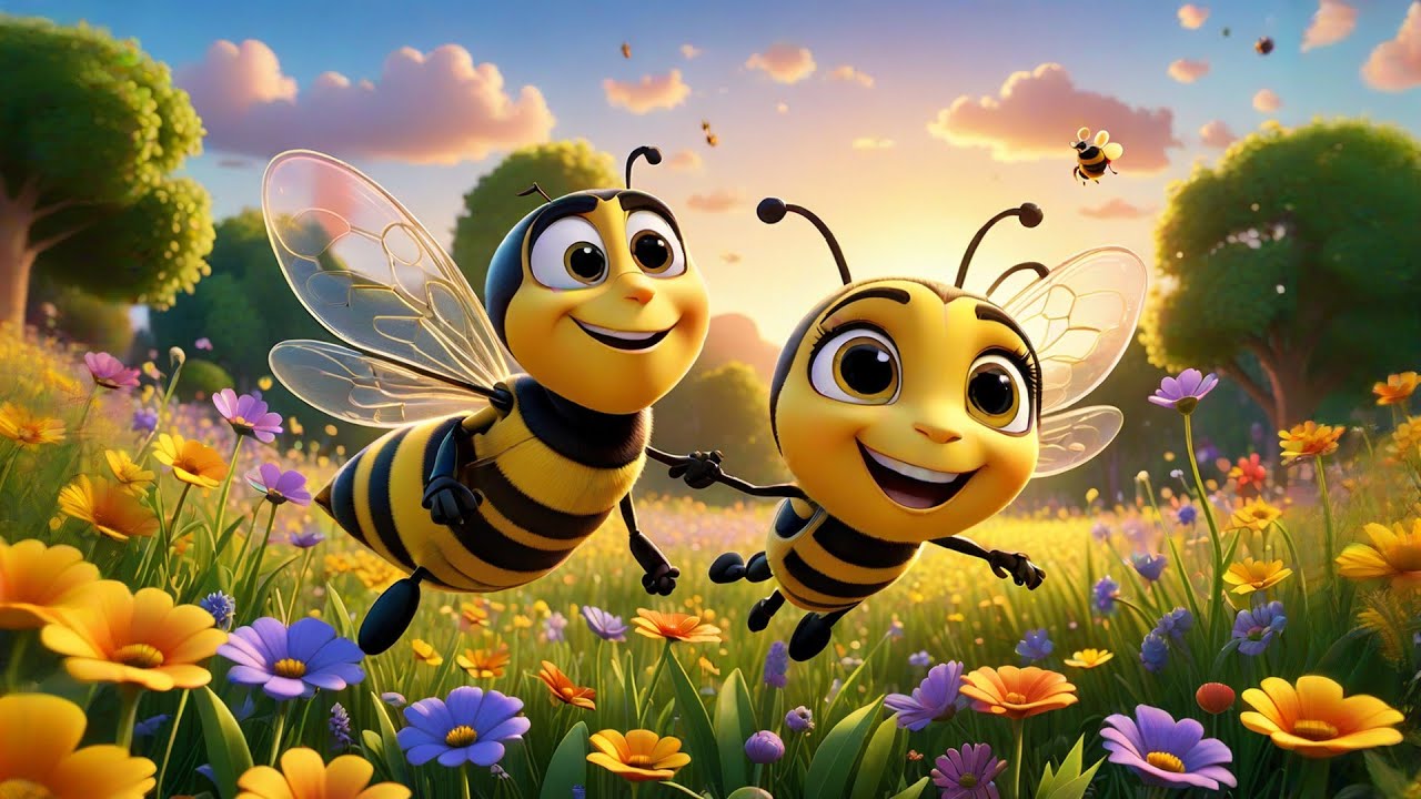 Four Buzzing Bees Dance on Flowers | Bee Song for Kids | Nursery Rhymes and Baby Songs