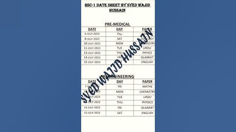 1st year datesheet 2023 all groups separate karachi board/XI datesheet of board of intermediate 2023