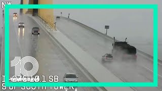 Breezy, rainy weather at the Sunshine Skyway Bridge