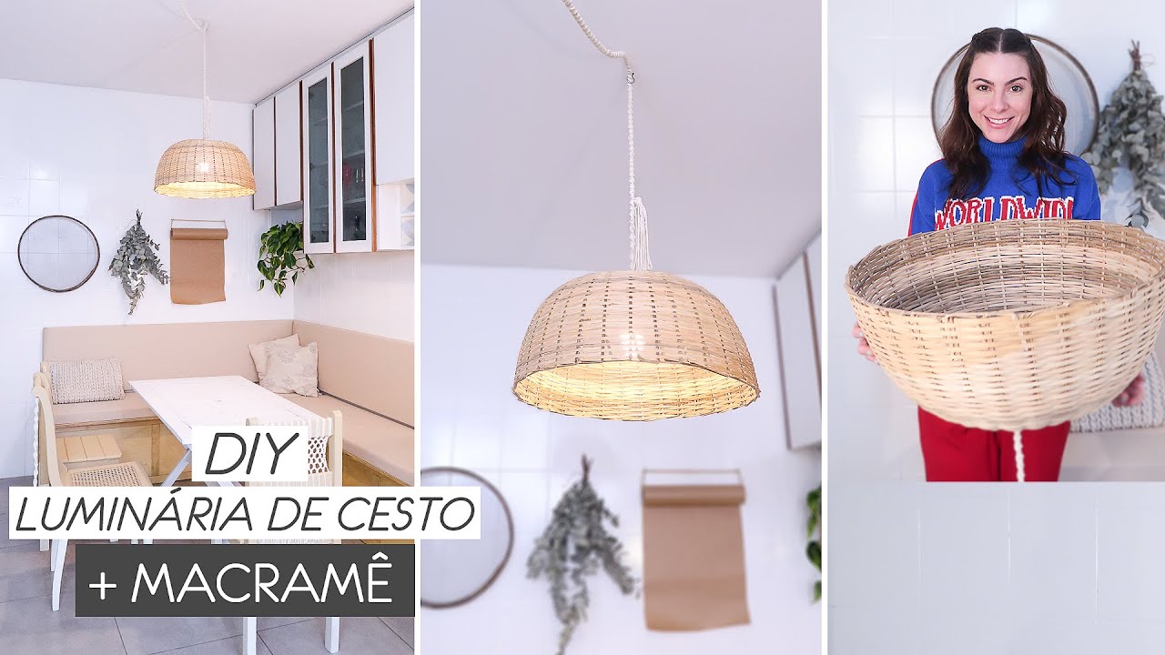 DIY Luminária Pendente c/ Cesto de Palha - Decorando a Cozinha 03