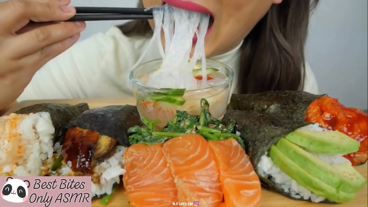 Best Bites Only ASMR | SUSHI CONES with Salmon Gomae and Crab Sunomono Salad | NE Let’s Eat