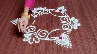 Simple Deepam Rangoli Designs | 5 Dots Easy Tuesday Special Deepam Kolam | Latest Flower Muggulu