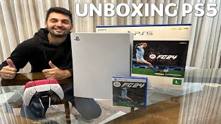 Finalmente comprei meu PS5!! Unboxing do PLAYSTATION 5 e controle COSMIC RED | PS5 EA FC24