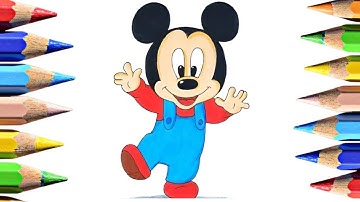 How to draw Little Mickey Mouse and color it - Easy step-by-step drawing lessons for kids