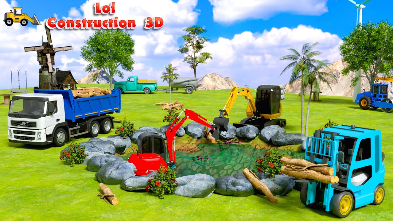 Mini Excavator Builds Fish Pond with Dump Truck! 🐟🚜 | Construction Simulator