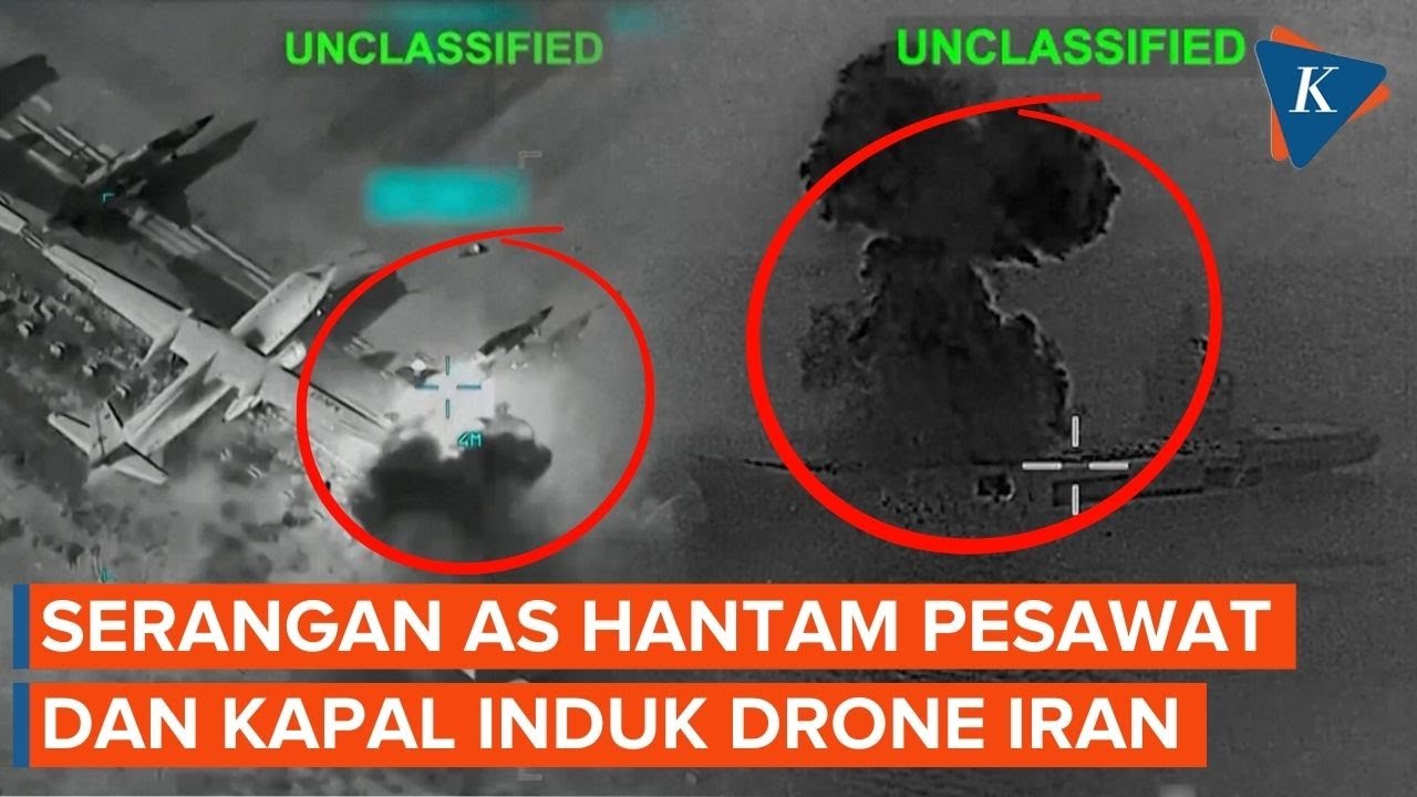 Detik-detik Kapal Induk Drone Iran Terbakar Dihantam Serangan AS