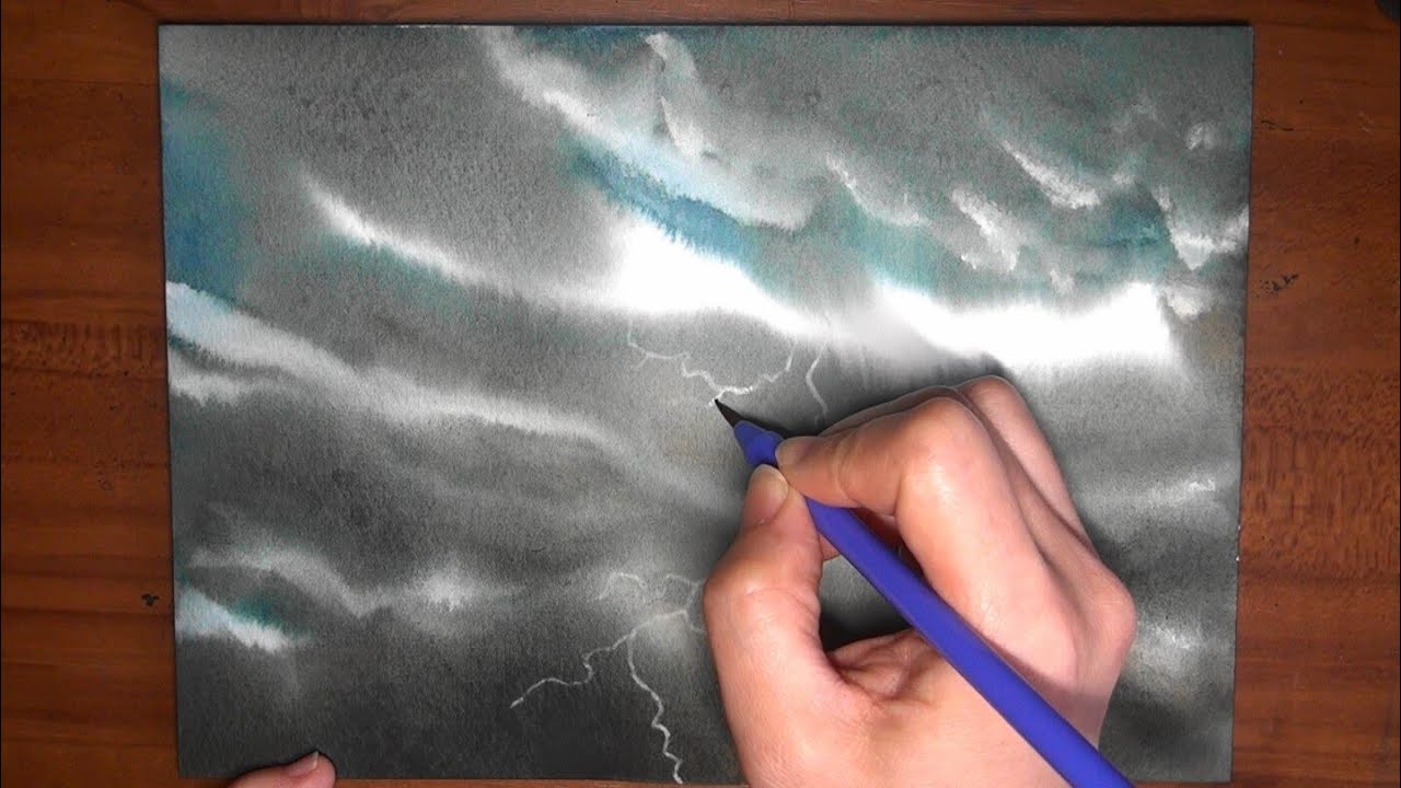 【透明水彩】水で描く雷