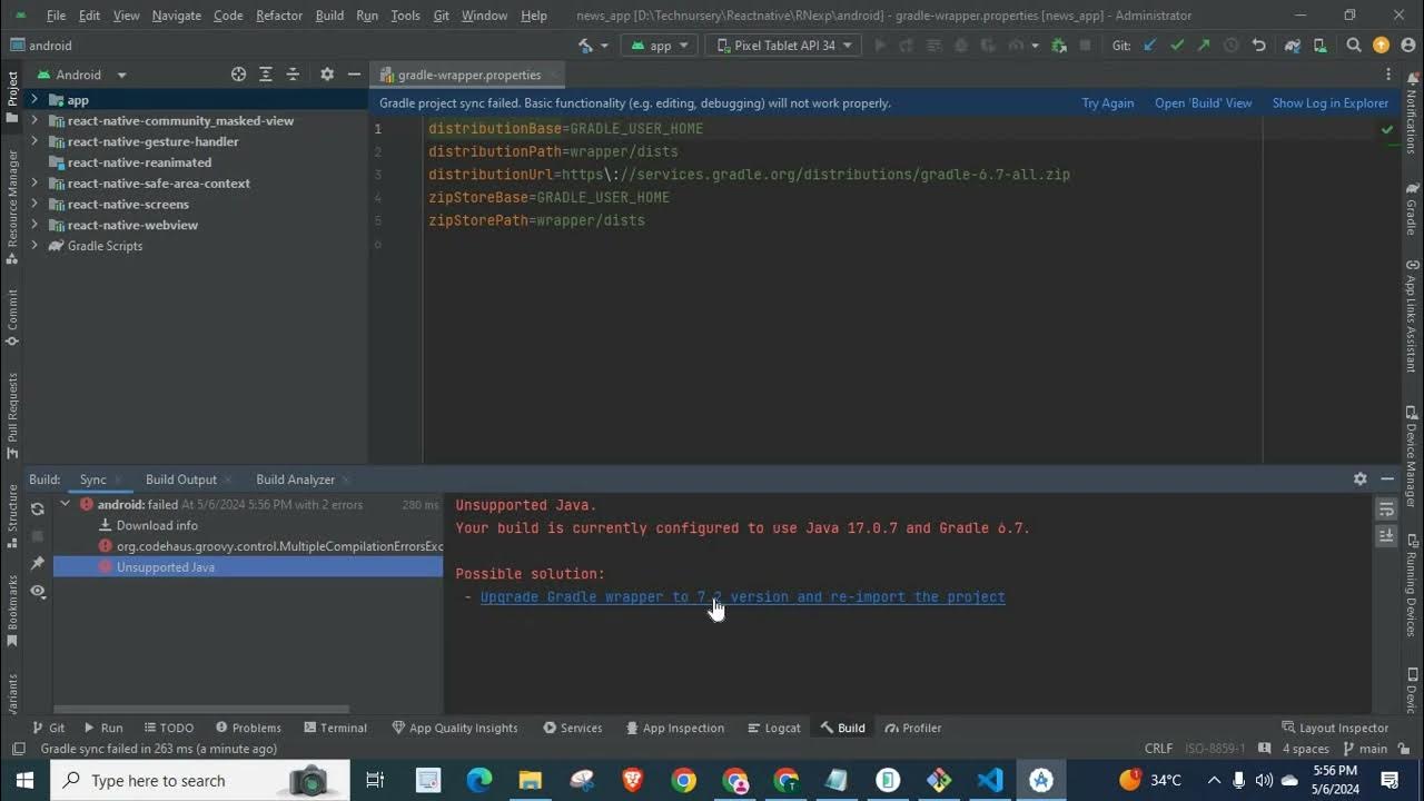 Unsupported Java. Your build is currently configured to use Java 17.0.7 ...