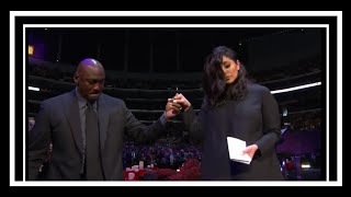 Michael Jordan helps Vanessa Bryant walk off stage at celebration of life for Kobe Bryant and Gigi